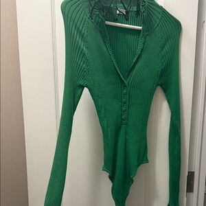 Free People Vibrant Green Ribbed Bodysuit